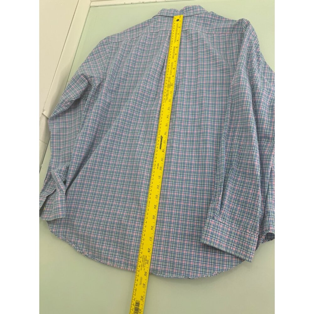 Polo Ralph Lauren Men Shirt Large L Madras Button UP Long Sleeve Blue Pink - Picture 5 of 8